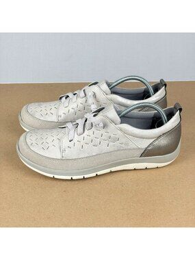 Aravon Wembly Lace Casual Shoes Womens 8.5 Gray Pewter Slip On Comfort Metallic